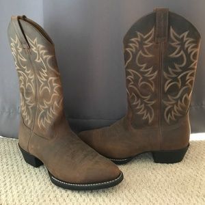 Ariat brand, brown, cowboy boots.